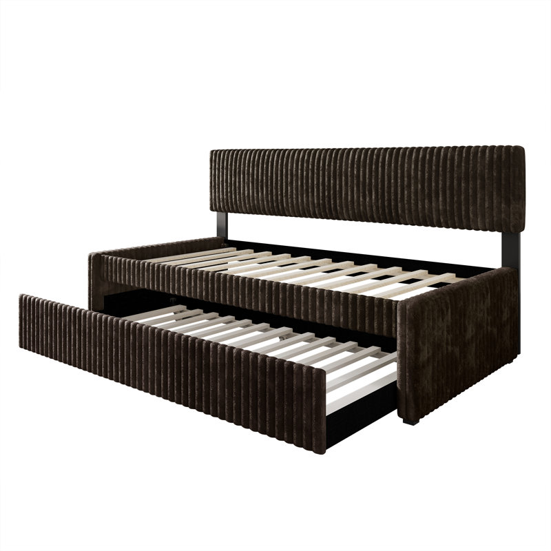 Twin Daybed Corduroy With Trundle, Brown