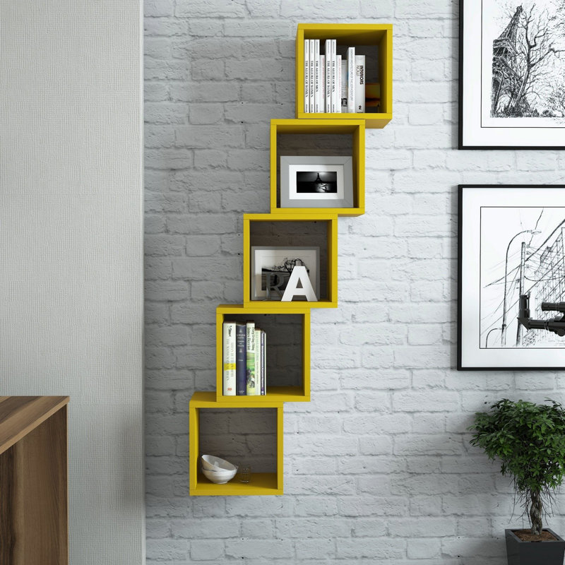 Tioga 5 Piece Square Cube Shelf with Adjustable Shelves, Yellow