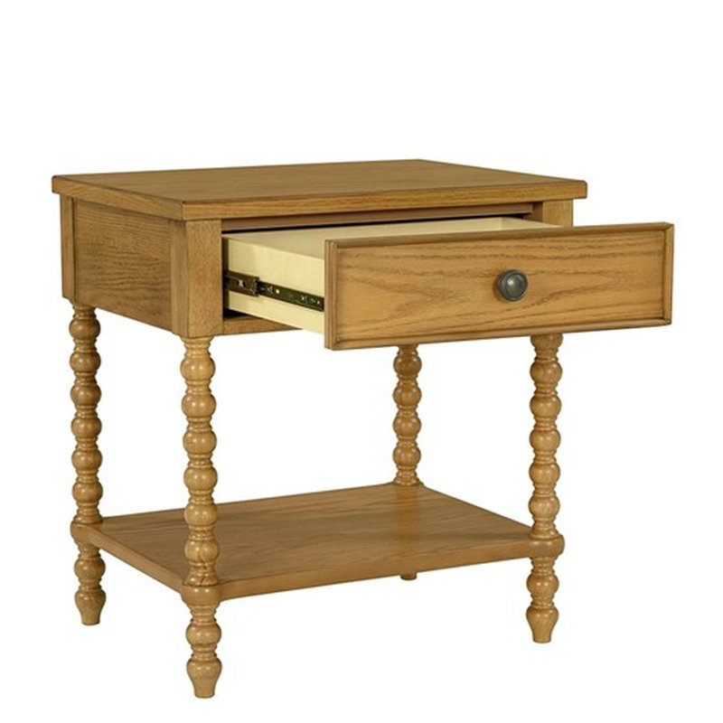2 tables de chevet en bois massif d'aspect traditionnel, teinte chêne chameau, rail de tiroir en métal, teinte, glissières