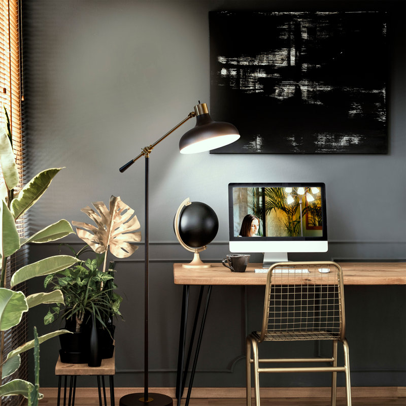 Wyatt 60 in. Industrial Adjustable LED Floor Lamp with Metal Bowl Shade, Black