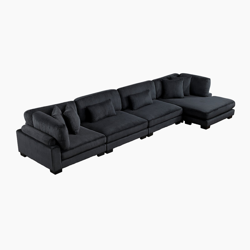 Hulett 180" Modern Modular Sectional with Microfiber Fabric, Reversible Cushions & 6 Pillows, Brown Microfiber, 4