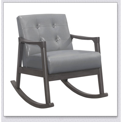 Chaise berçante 1 pièce avec revêtement en similicuir gris, conception capitonnée et structure en bois massif pour plus de confort et de style