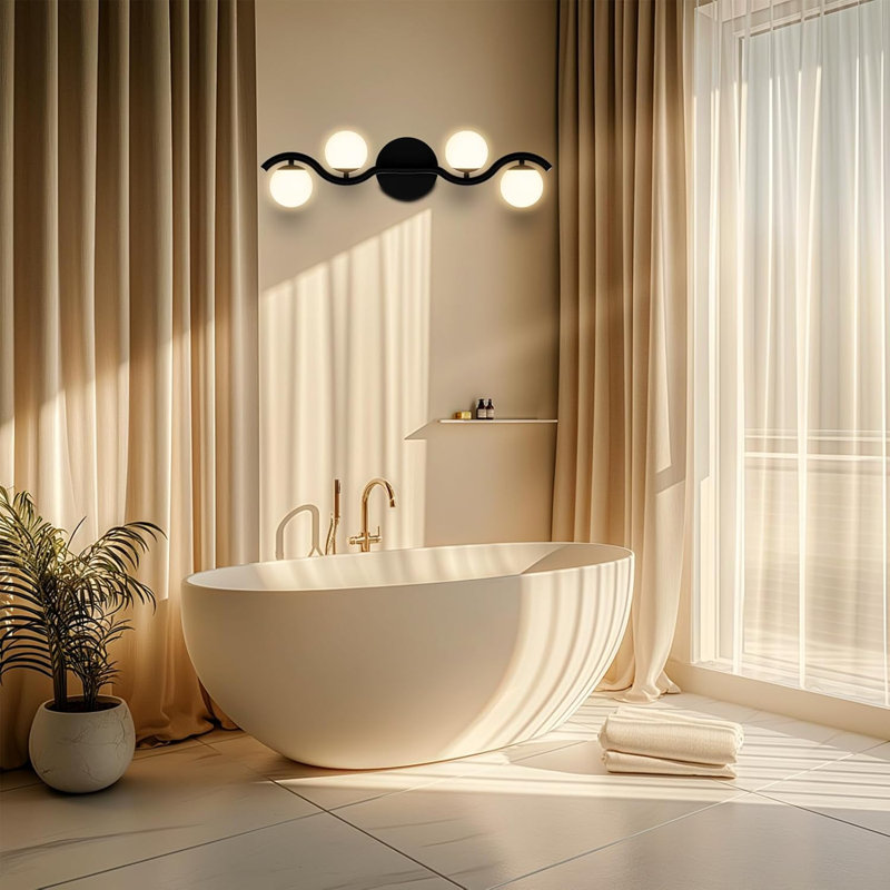 Lightdot 4-Light Modern Bathroom Vanity Light With White Globe Shades | Dimmable Rust-Proof Lighting For Bathroom, Living Room, Mirror, And Cabinet