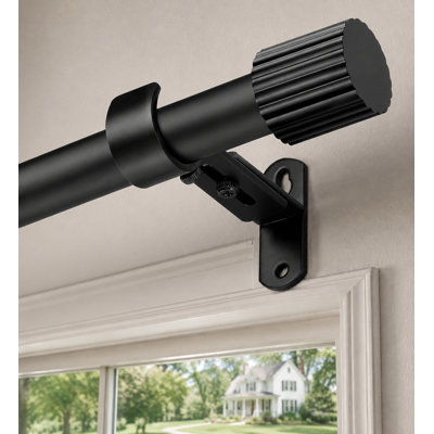 1 Pack Black 1 Inch Curtain Rod for Windows 16-48", Built as a 1 In Curtain Rod with Threaded Sections plus a Telescoping Rod and Adjustable up to 60", with a Sturdy T-Shaped Bracket