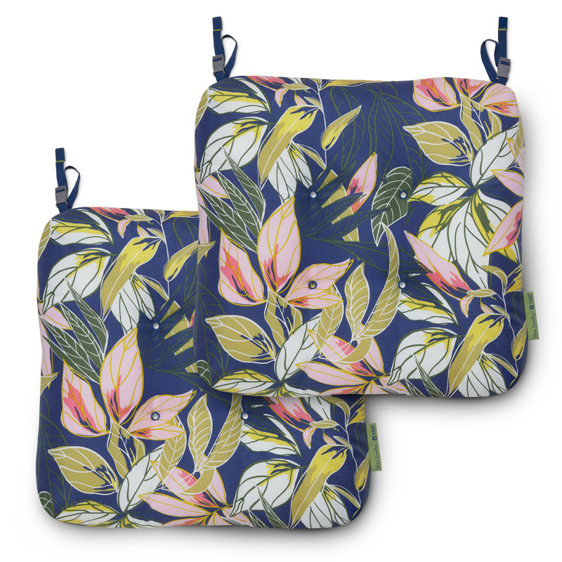 Vera Bradley by Classic Accessories Water-Resistant Patio Chair Cushions, Rain Forest Leaves Blue