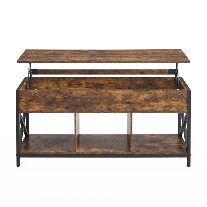 Corrine Lift Top Extendable Coffee Table With Storage, 24.4" H x 47.2" L x 19.7" W, Rustic Brown