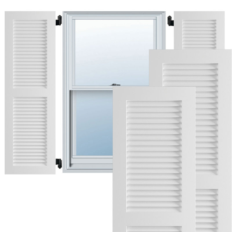 True Fit PVC Two Equal Louver Shutters, White, 56", 15"