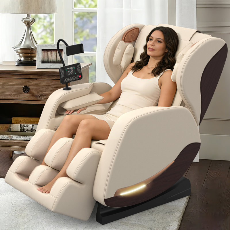 Full-body Massage Chair, Zero-gravity Massage Chair with 10 Fixed Rollers, Comfortable and Soft Wood-grain Leather, Foot Massage, Multiple Airbags, Waist Heating, Bluetooth and Smart Control Screen