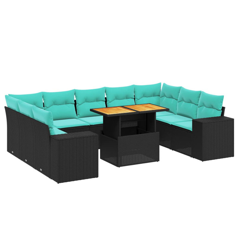  Ensemble de canapé de patio 10 pièces avec coussins en rotin de polyester, Noir, Vert