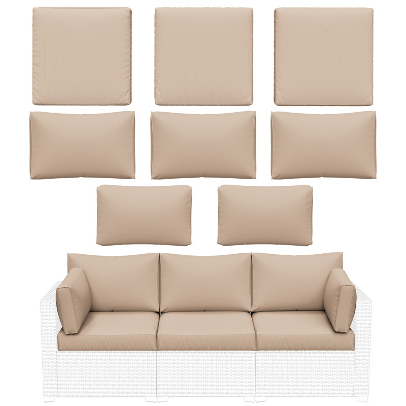 Wynee 8Pcs Outdoor Cushions Patio Furniture Cushions Replacement Set For 3 Seats, Sand