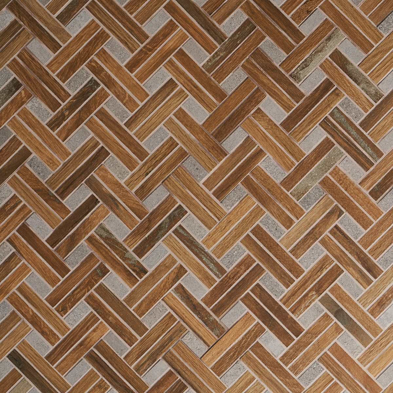 Eternal 10x13 Basketweave Herringbone Matte Wood Look Porcelain Mosaic Tile