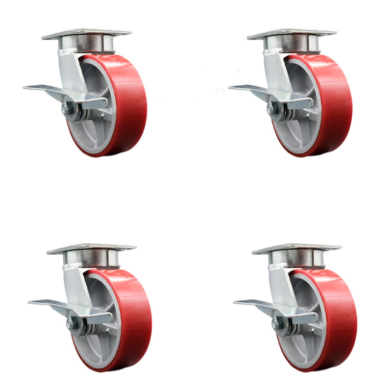 Jeu de roulettes Kingpinle avec frein et verrou pivotant, Rouge