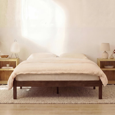 Solid Wood Classic Platform Bed, Queen, Walnut Finish, No Box Spring Needed, Easy Assembly