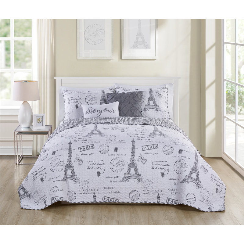 Welke Polyester Parisian Quilt, Queen Quilt + 2 Shams + 2 Throw Pillows