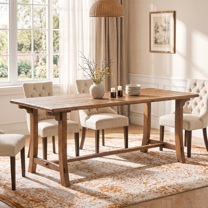 Table de salle à manger rectangulaire de style campagnard en bois massif de 180 cm (70,9 po) avec pieds incurvés pour 6 personnes