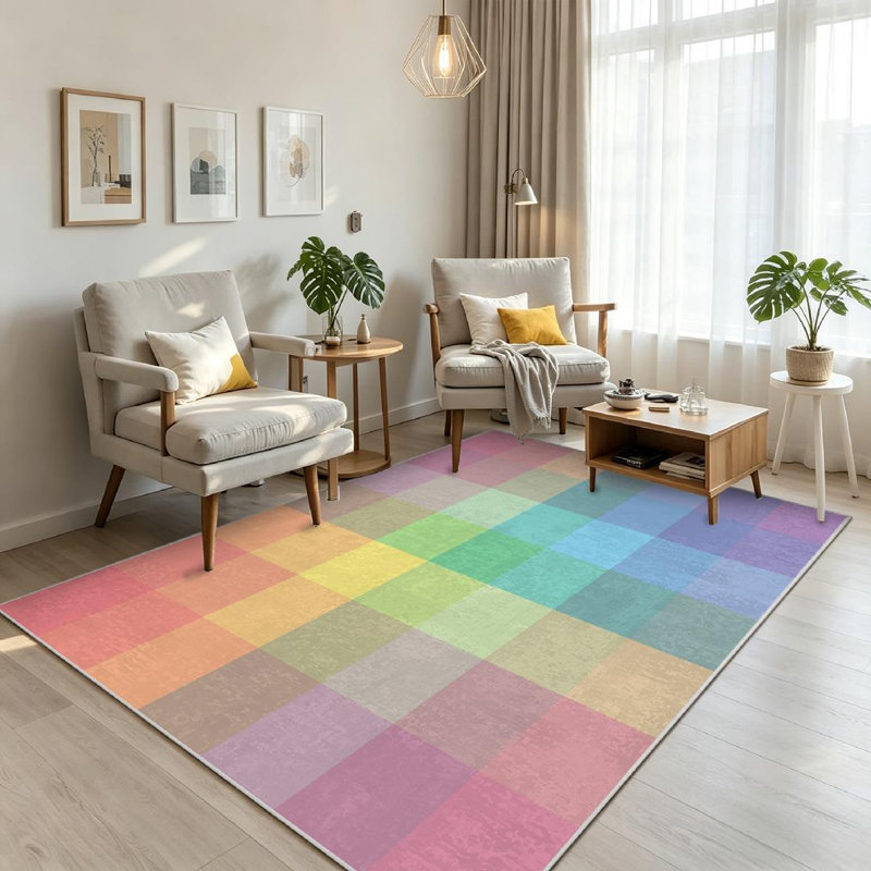 Clear Color Pastel Rainbow Abstract Art Blue Colorful Colors Colour Fabric Machine Washable Indoor Area Rug