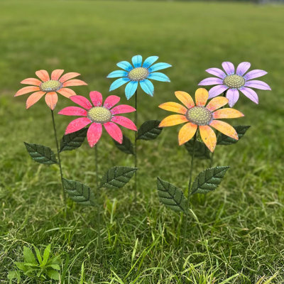 Metal Flowers for Outside,5 Pack 16.15" Decorative Garden Stakes
