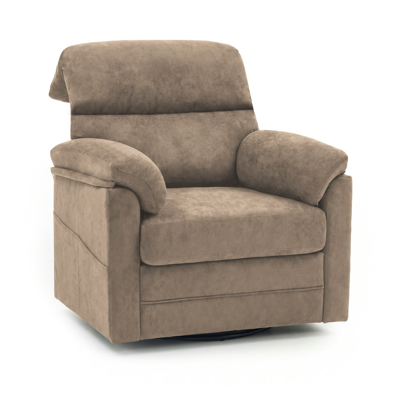 Fauteuil d'appoint pivotant à 360 ° avec dossier haut, coussin épais et poche latérale, Brun, 1