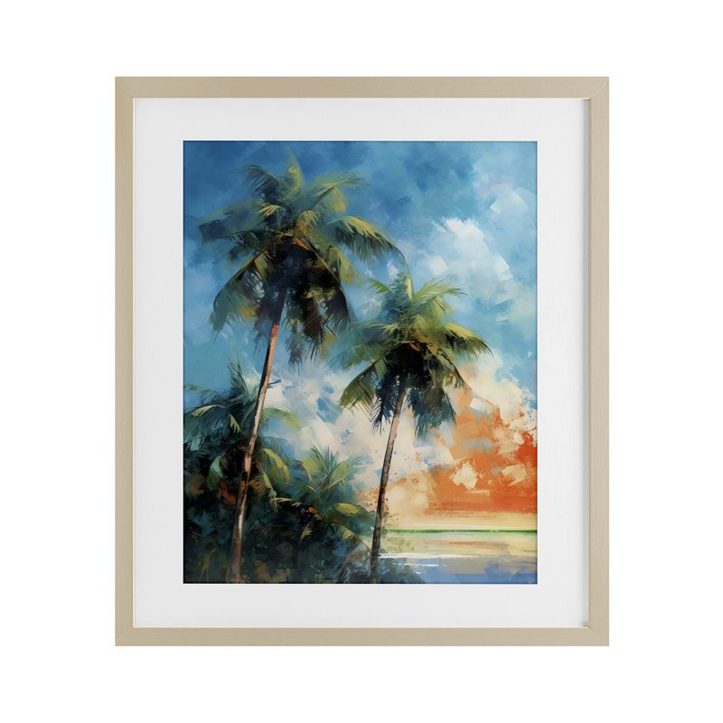«Brushed Palms at Sunset», reproduction encadrée sous verre, design par LSR Design Studio, Brun, H 16 po x l 13 po