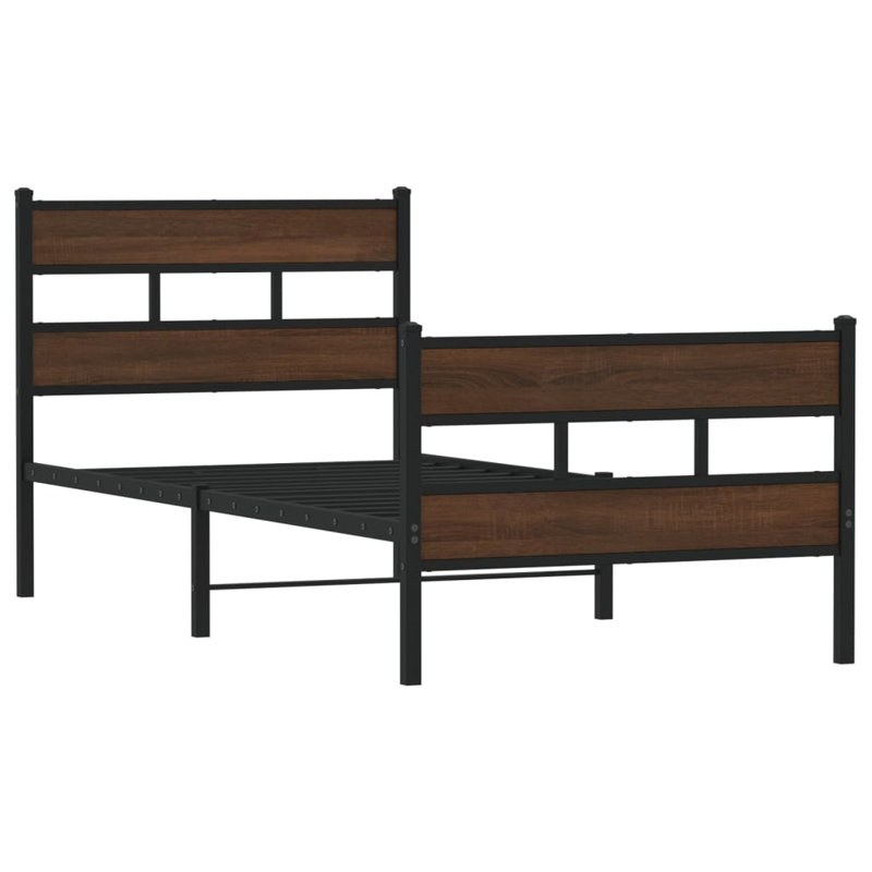 Borough Wharf Metal Bed Frame Without Mattress , 91.5cm H x 207cm W x 95cm D, Brown Oak