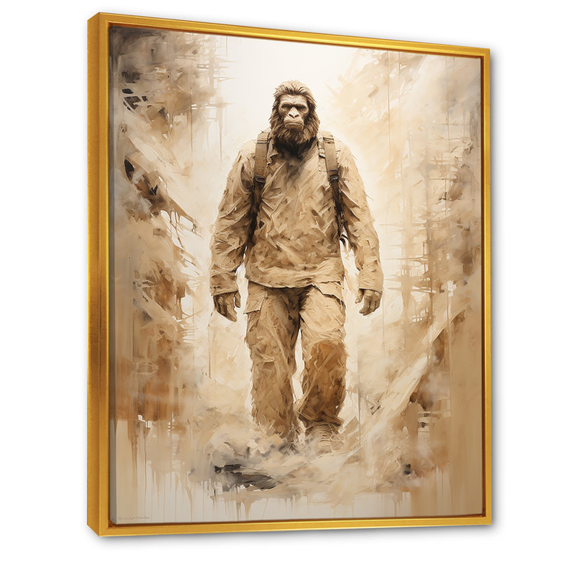 «Walking Bigfoot Wildlife», art mural sur toile Bigfoot, H 40 po x l 30 po x P 1,5 po, Cadre flottant doré