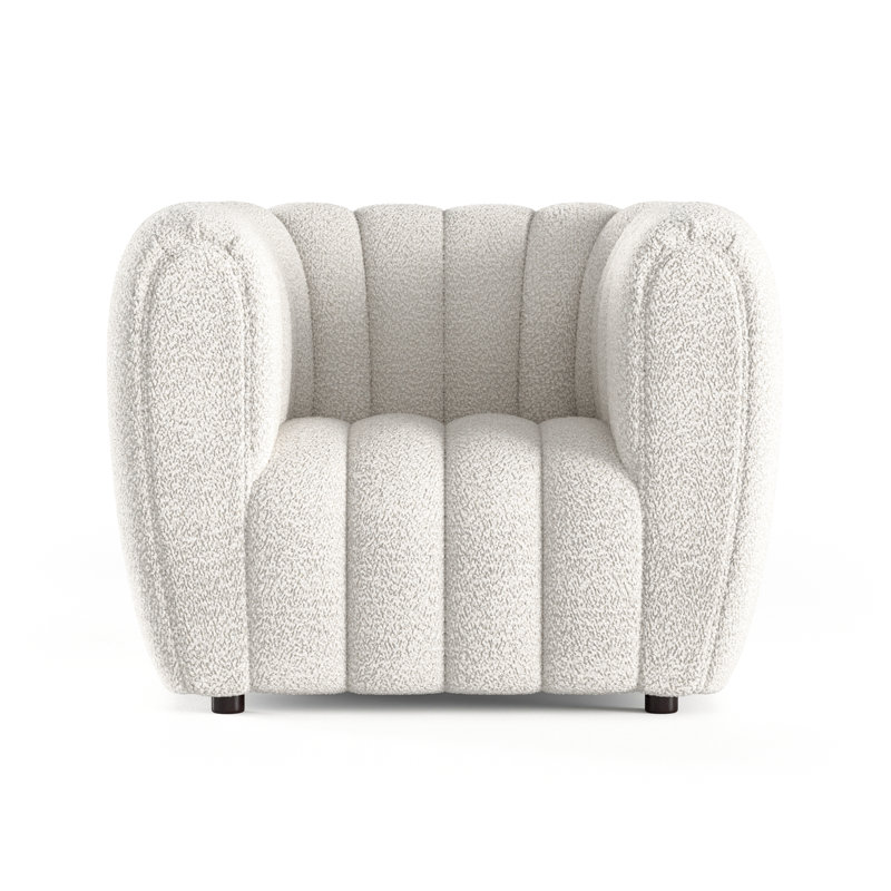 Fauteuil demi-tonneau capitonné Celal Channel, 100 % polyester blanc cassé