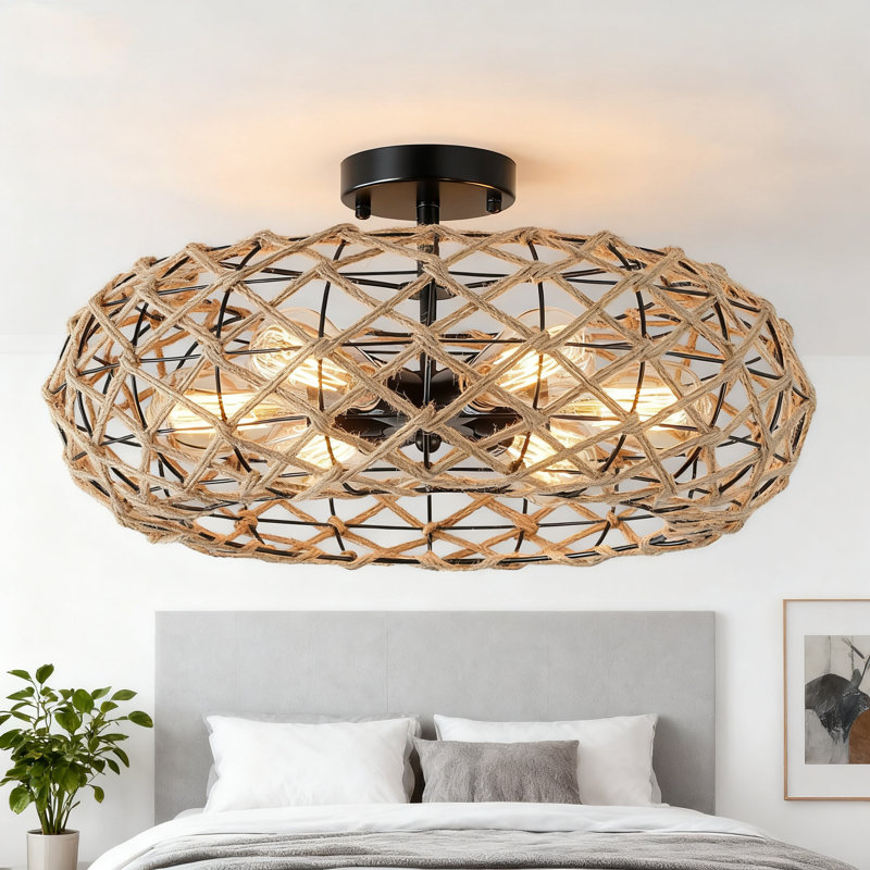 Grand plafonnier encastré 6 lumières Coastal Boho