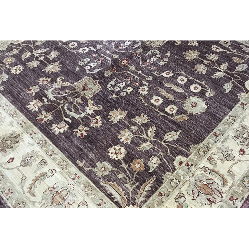 One-of-a-Kind Hand-Knotted High-Quality Purple/White Square Area Rug