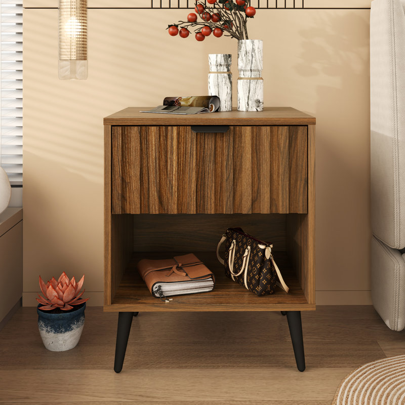 1-Drawer Nightstand with Open Shelf, Brown