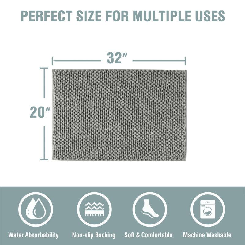 Yorvin 1 Piece Bath Rugs Soft Shaggy Non-Slip Chenille Bathroom Rugs Machine Washable Bathroom mat Tub and Shower Home Decor Accessories Rubber Bath Rug