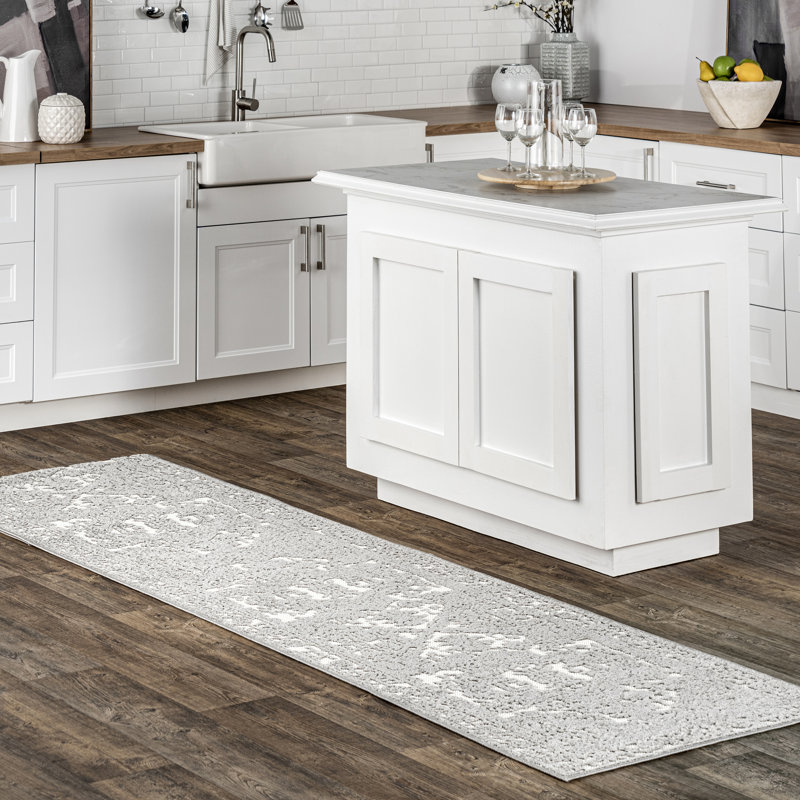 Tapis d'intérieur / extérieur gris Verdell, Tapis de couloir 2 pi 6 po x 12 pi