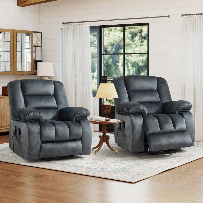 37.8" Wide Modern Lift Assist Reclining Chair With  Heated Massage, Adjustable Headrest, Hidden Armrest Storage & Cup Holders & USB(Set Of 2)