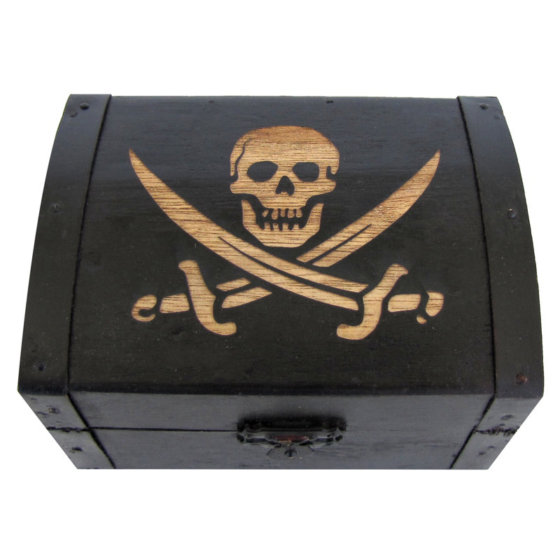 Antique Reproduction Wood Treasure Chest Captain Calico Jack Rackham Flag Antique Reproduction Wood Treasure Chest Captain Calico Jack Rackham Flag