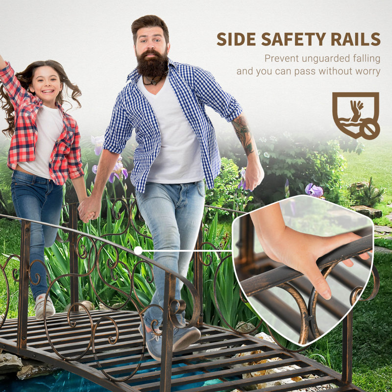 Bronze 6ft Metal Garden Bridge with Safety Rails