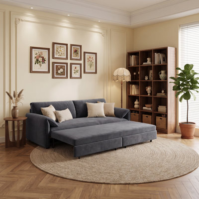 66" Velvet Queen Pull-Out Sleeper Sofa, 3-in-1 Convertible Loveseat Bed with Side Storage
