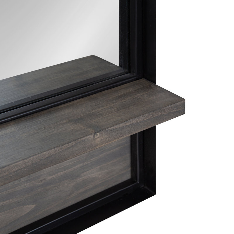 Rhawnhurst Metal Mirror with Shelves, Gray/Black, 32" x 24", Arch/Crowned Top