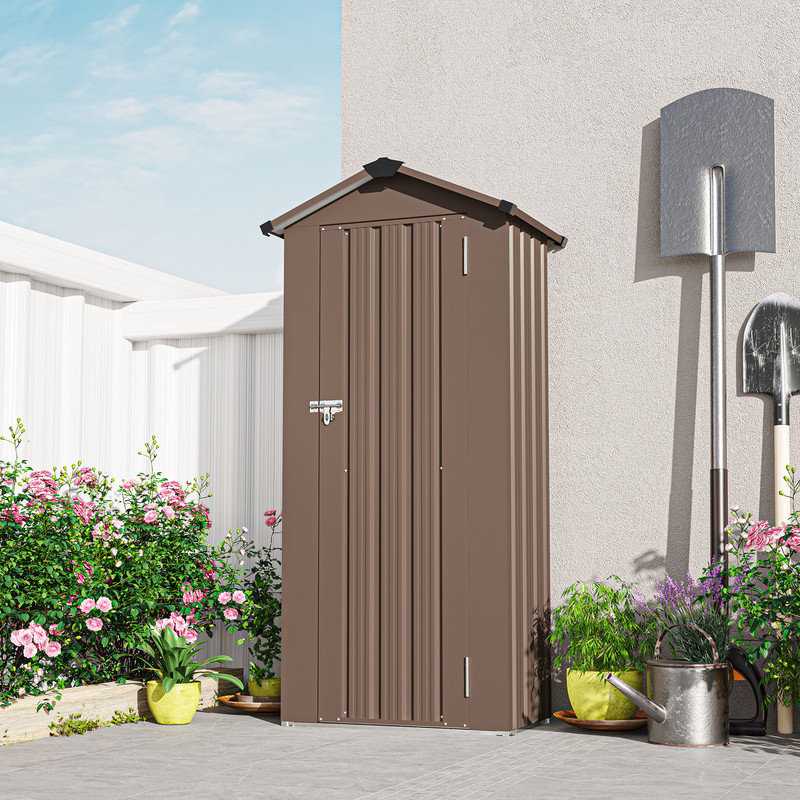 Petite remise à outils extérieure en tôle galvanisée de 2,5 pi x 1,4 pi avec abri de jardin imperméable, Brun