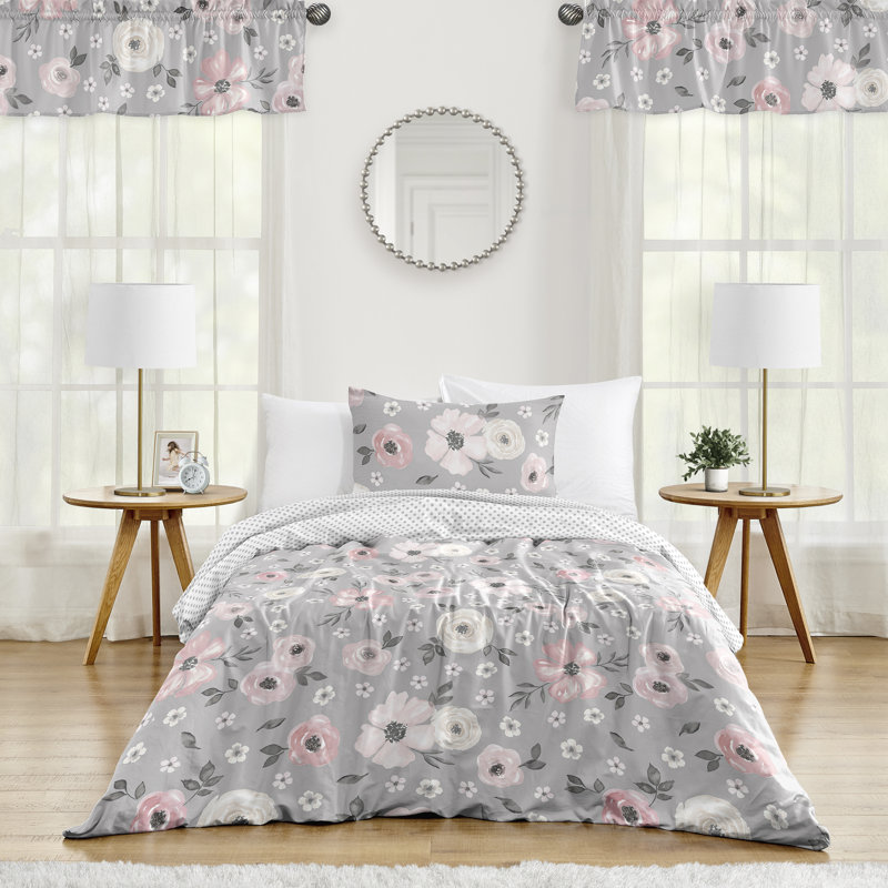 Watercolor Floral Grey Twin Comforter Set by Sweet Jojo Designs