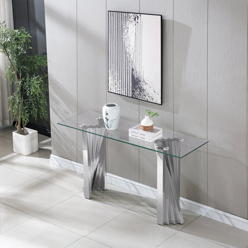 Glass Top Console Table, Silver