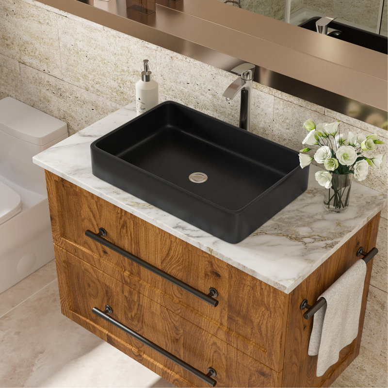24"x16" Black Ceramic Rectangular Bathroom Sink