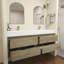 Meuble-lavabo mural double en teck et évier en acrylique 84 po Victoria-94524462