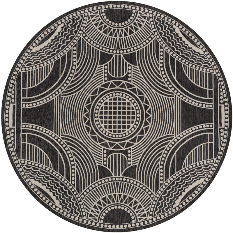 Tapis noir et blanc Aucun, Rond 12 pi
