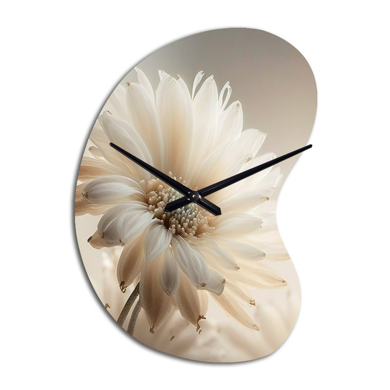 White Gerbera Flowers III - Gerbera forme irrégulière horloge murale en métal, impression traditionnelle asymétrique, Grand
