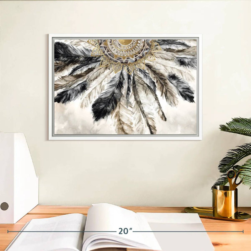 Collier de plumes III, Cadre flottant blanc, 13 po x 9 po