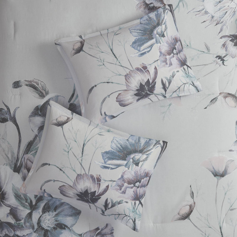 Cassandra Shabby Chic Queen Cotton Comforter Set in Soft Blue