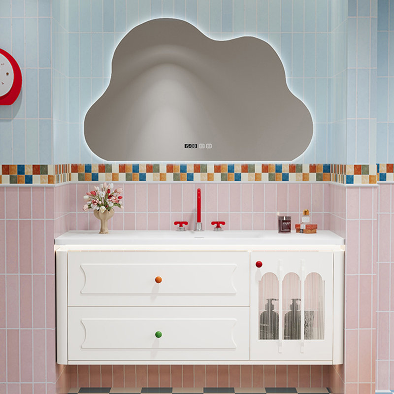Nordic style simple cute bathroom cabinet, White