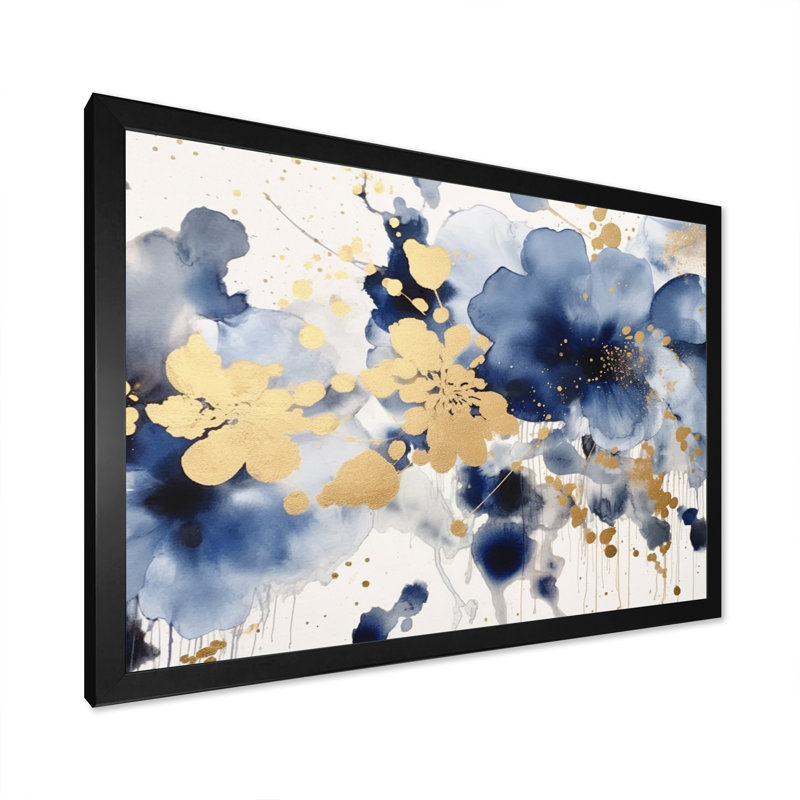 Fleurs bleues et lilas sur toile, H 12 po x l 20 po x P 1 po, Cadre photo noir