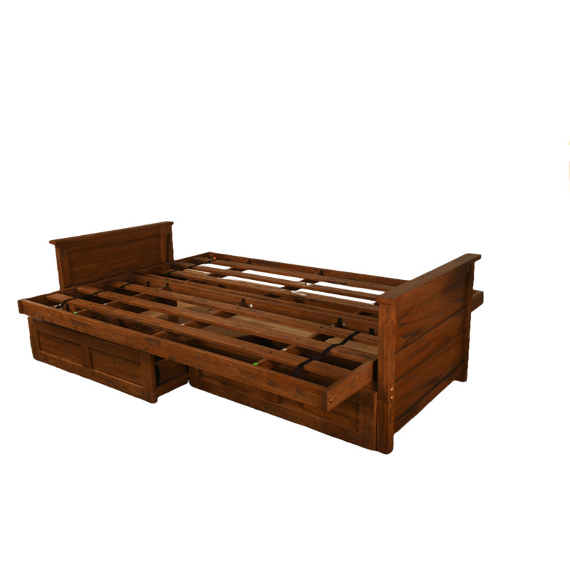 Futon double avec matelas avec rangement Emmiliano, Brun patiné, Transport maritime