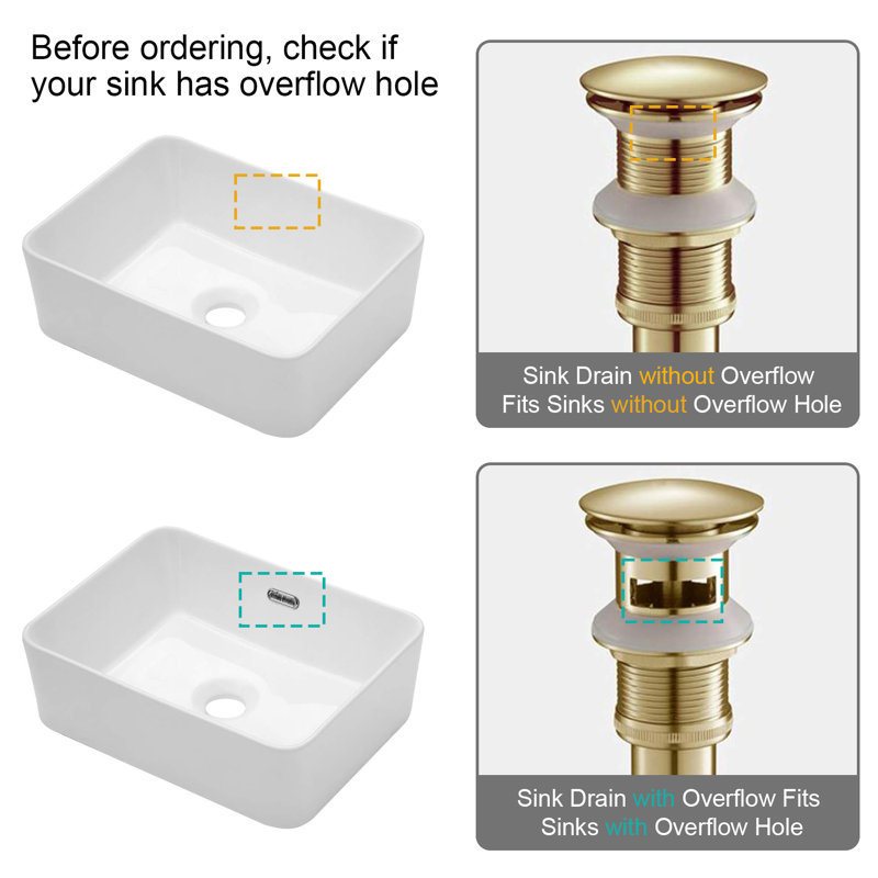 Bathroom Sink Pop-up Drain Without Overflow Vessel Sink,stainless Steel, Brushed Gold