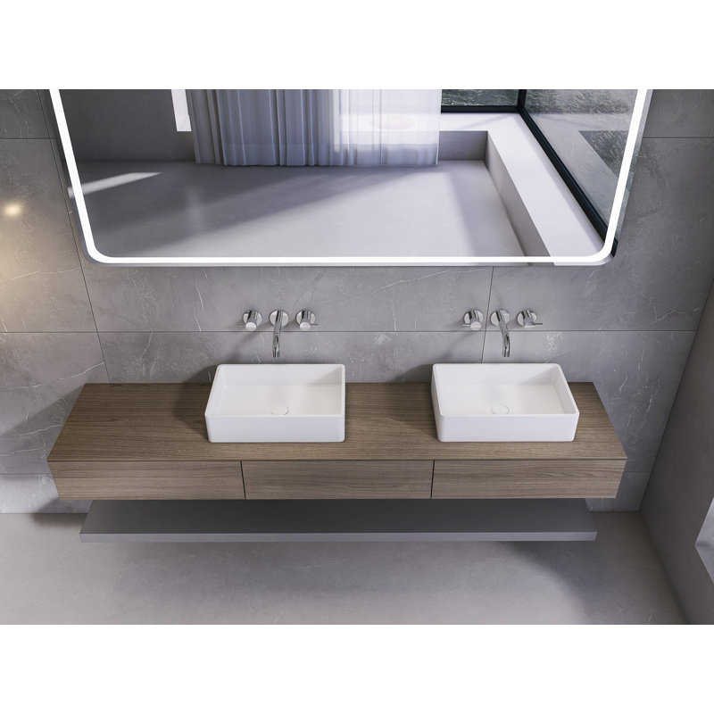 19.68'' Concrete Vessel Rectangular Modern White Bathroom Sink